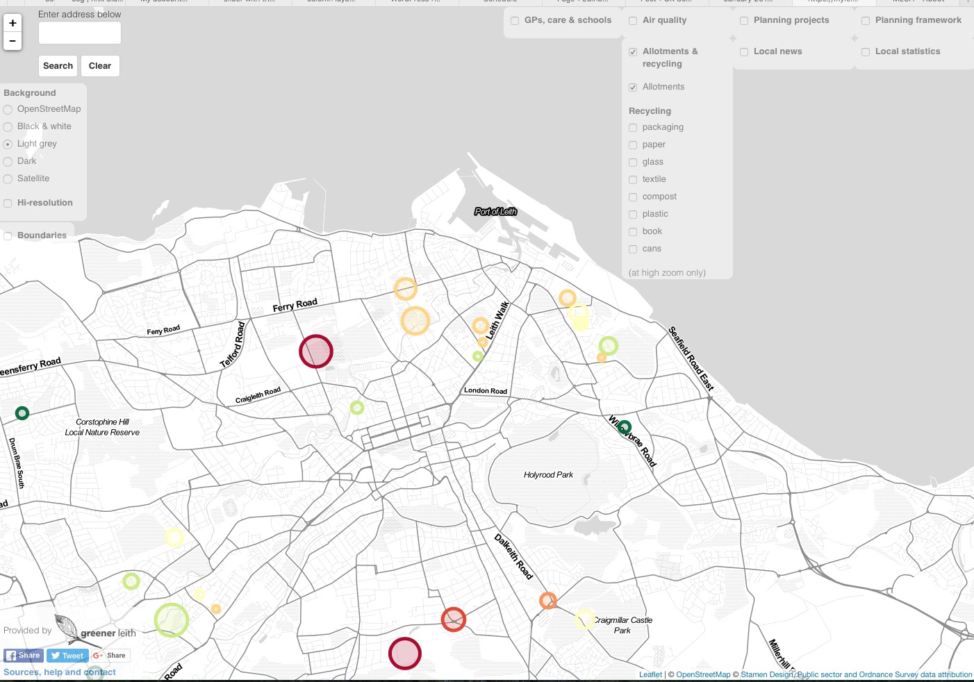 Screenshot of Greener Leith's Edinburgh Open Data Map